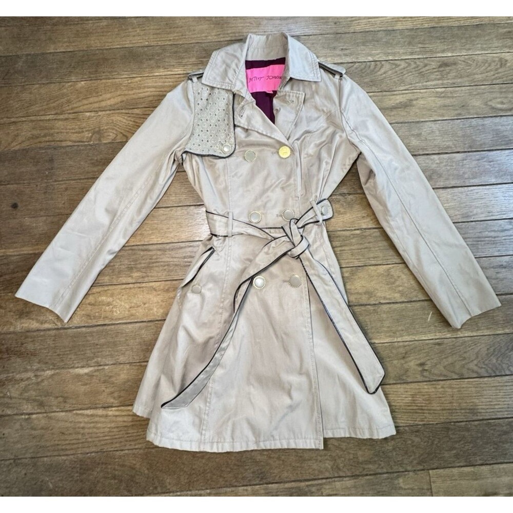 Betsey Johnson Y2K Beige Snached Trench Coat Jacket Gossip Girl Womens XS